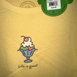 NWT Life Is Good Womens Ice Cream Sundae T-Shirt Yellow  Medium